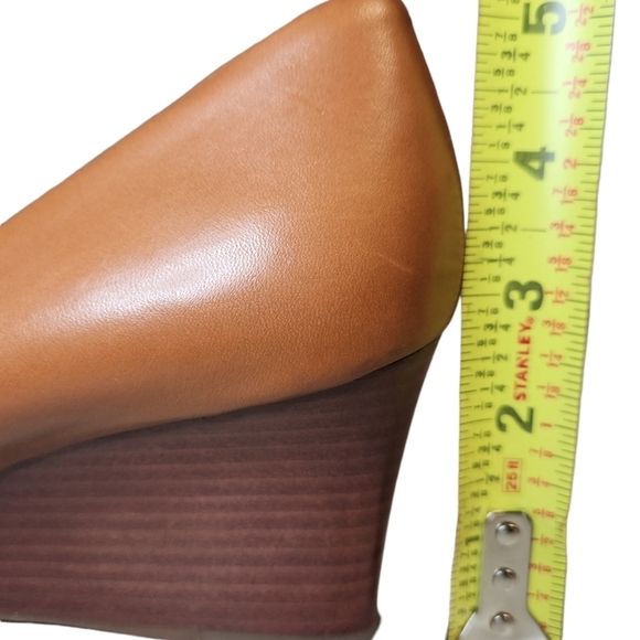 TORY BURCH BROWN LEATHER REVA LOGO WEDGE PUMP SZ US 11M - Picture 10 of 15